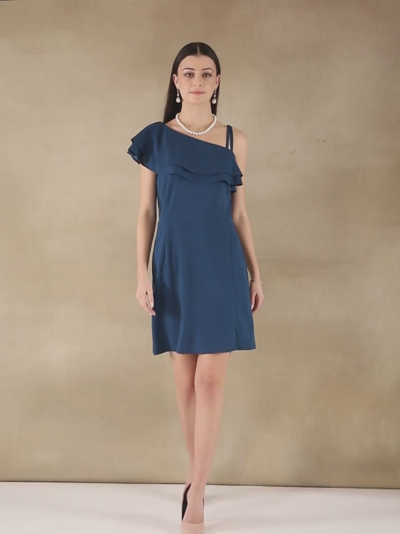 Sapphire One Shoulder Frill Dress