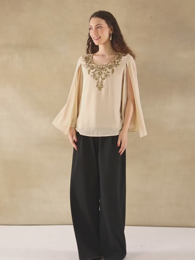 Apricot Drape Embroidered Top