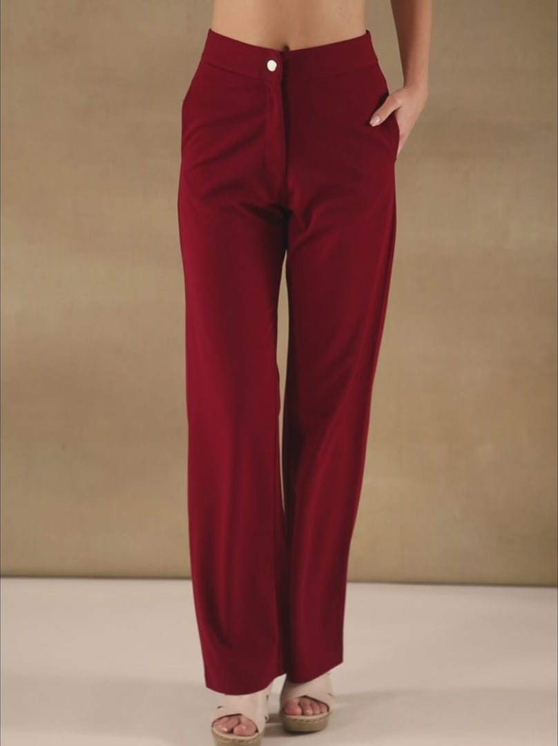 Maroon High Waist Straight Leg Pants