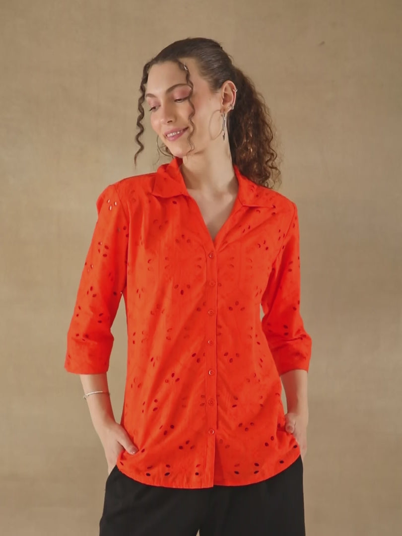 Orange Cotton Schiffli Shirt