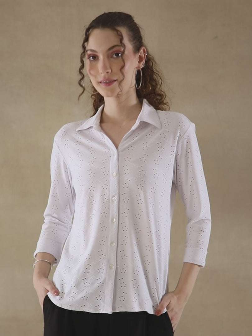 White Schiffli Knit Shirt