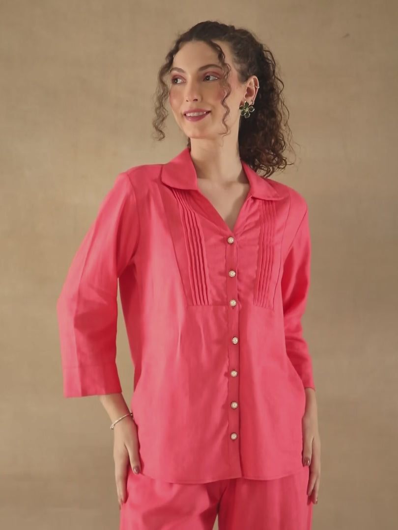 Coral Drawstring Linen Pants