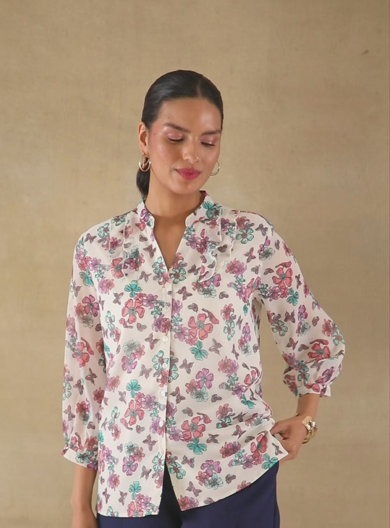 Front Frill Flora Shirt