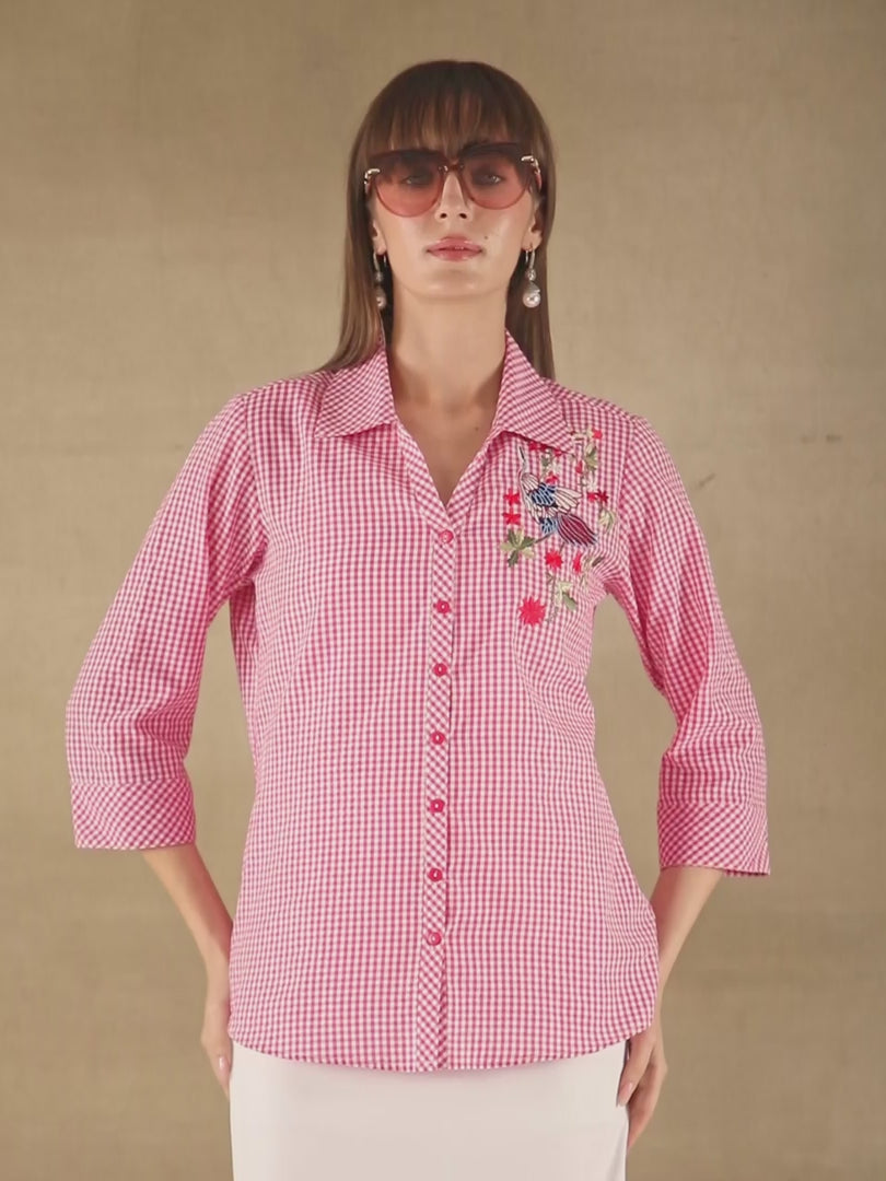 Ghingham Embroidered Red Shirt
