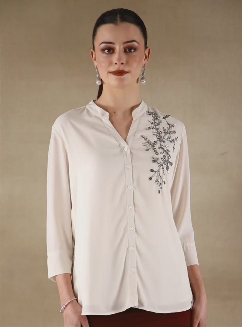 Fern Sequins Georgette White Shirt