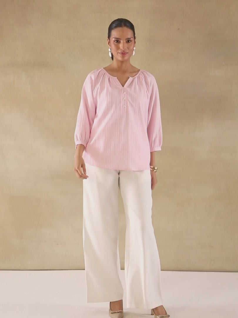 Self Stripe Textured Baby Pink Top
