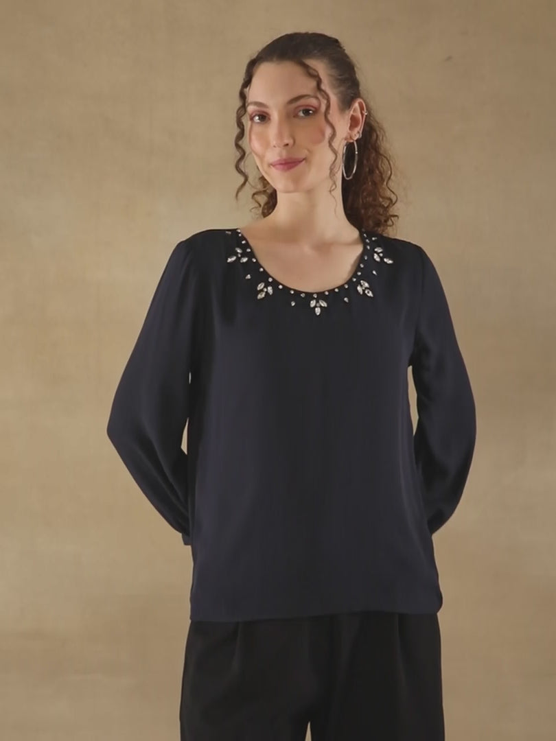 Crystal Curve Dark Navy Top