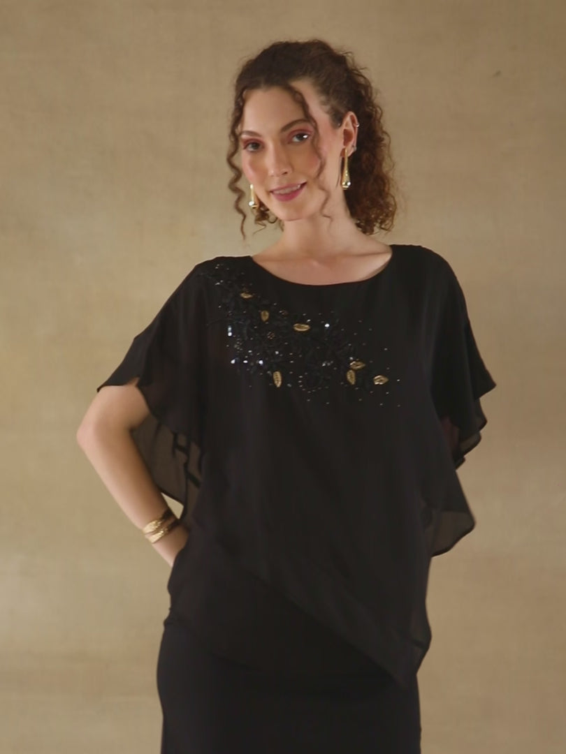 Black Embellished Poncho