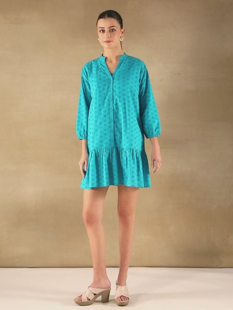 Turquoise Relaxed Schiffli Dress