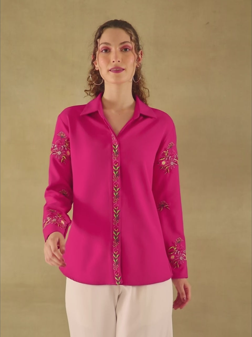 Fuchsia Multi Embroidered Shirt