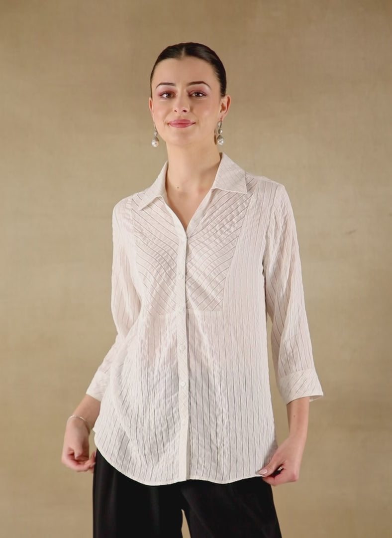 Burnt Out Stripe White Shirt