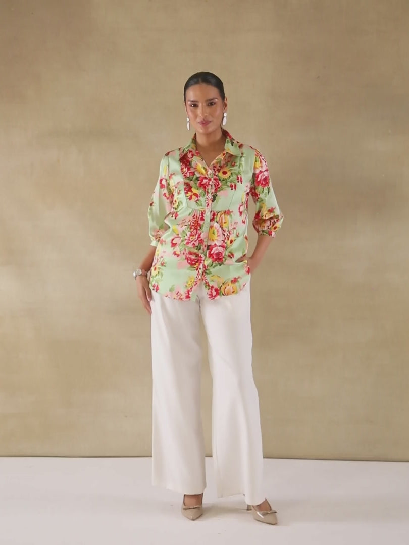 Front Yoke Gather Mint Shirt