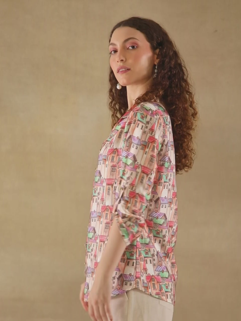 Cityscape Coral Satin Shirt