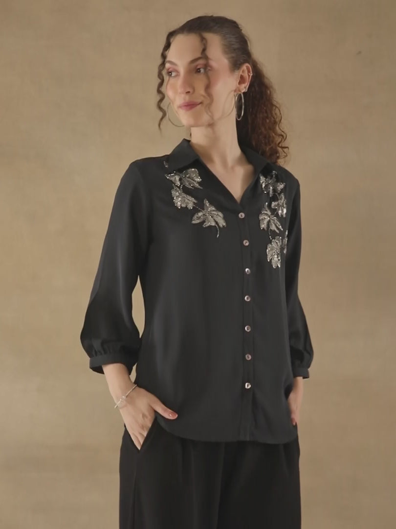 Butterfly Sequins Dark Grey Shirt