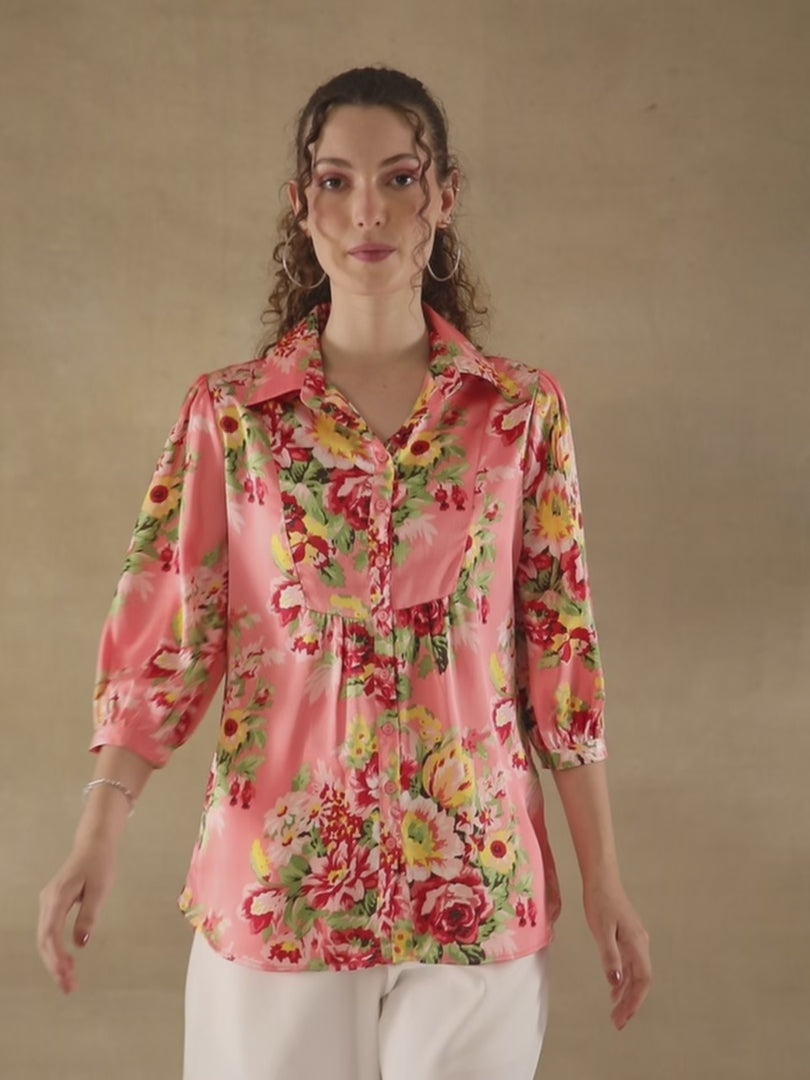 Front Yoke Gather Coral Shirt