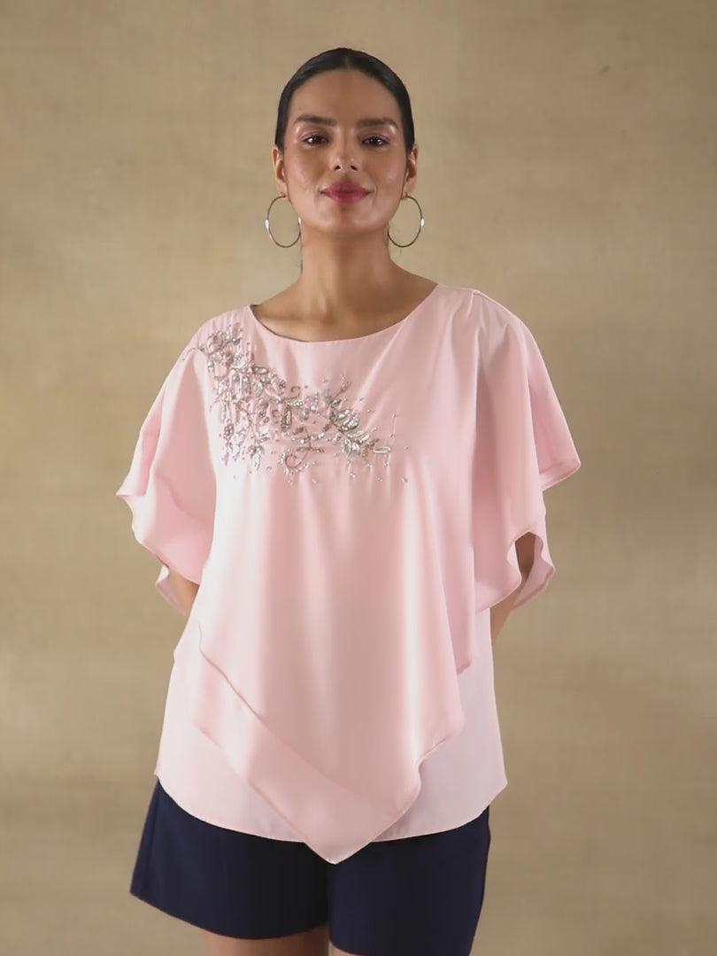 Light Blue Embellished Poncho