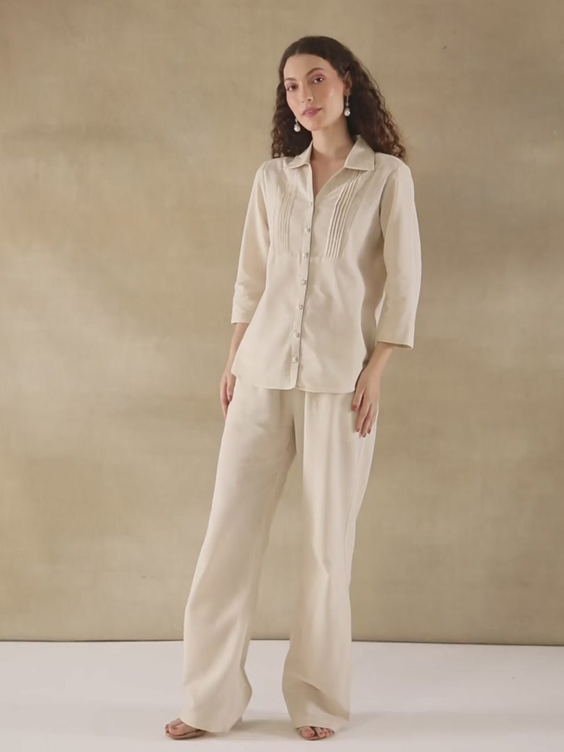 Beige Drawstring Linen Pants