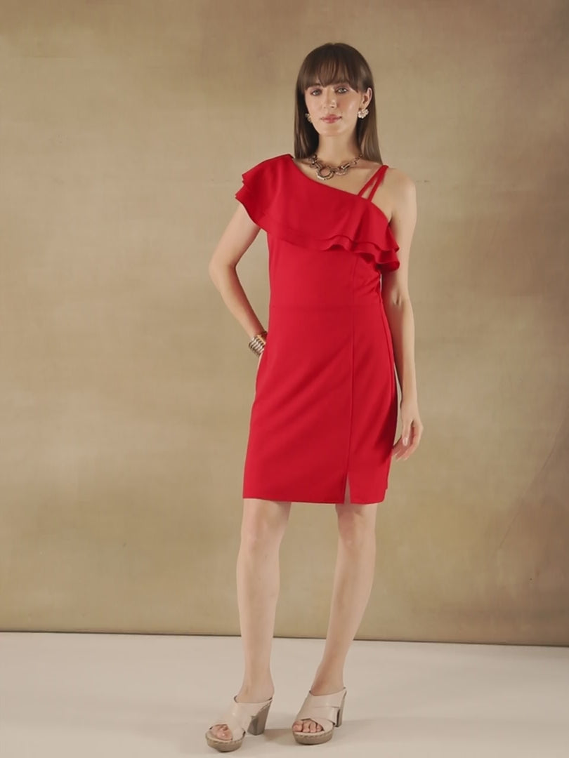 Ruby One Shoulder Frill Dress