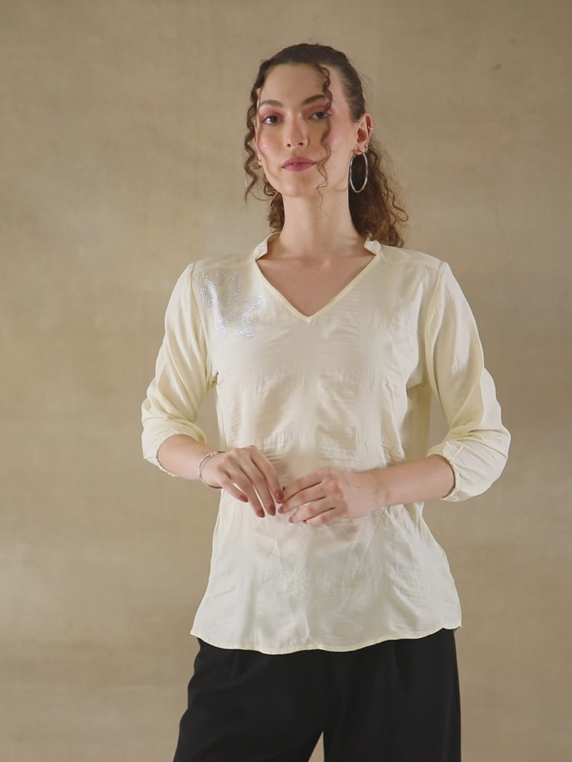 Textured Swarovski Off White Top