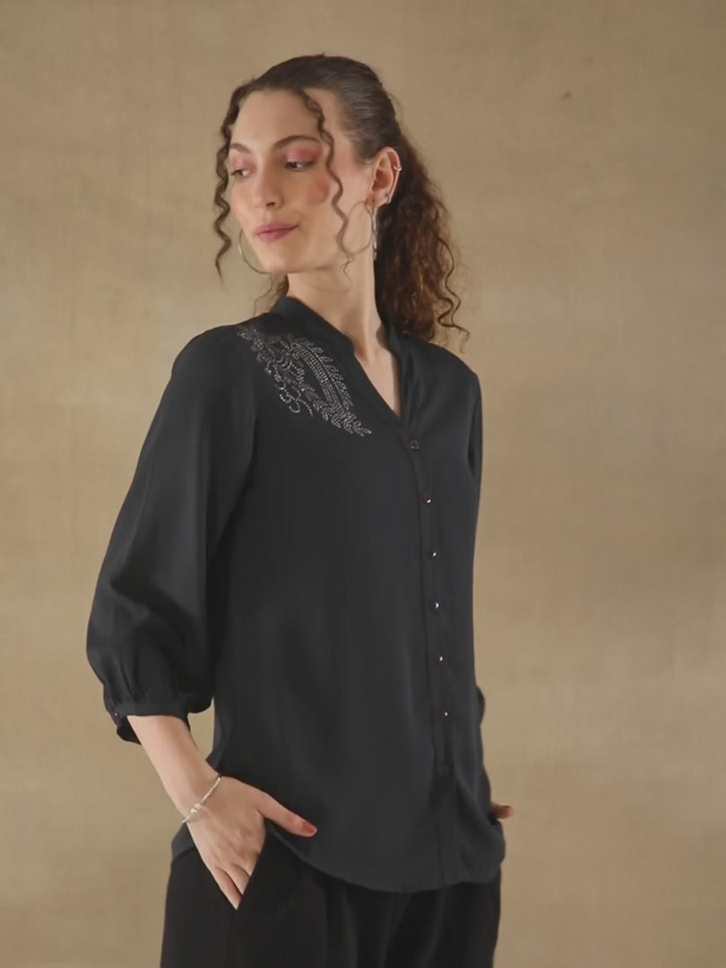 Dark Grey Swarovski Top