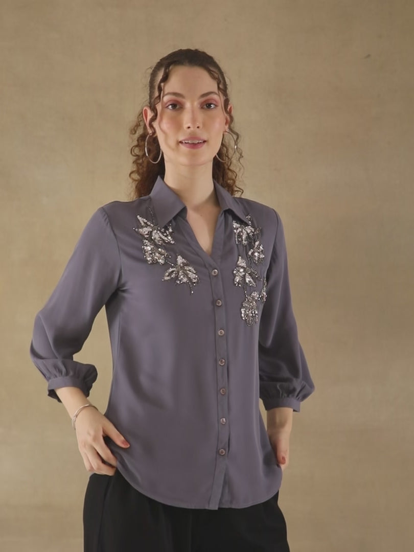Butterfly Sequins Grey Shirt