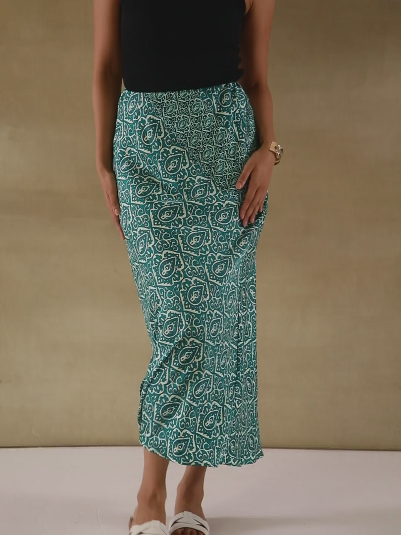 Teal Paisley Satin Skirt