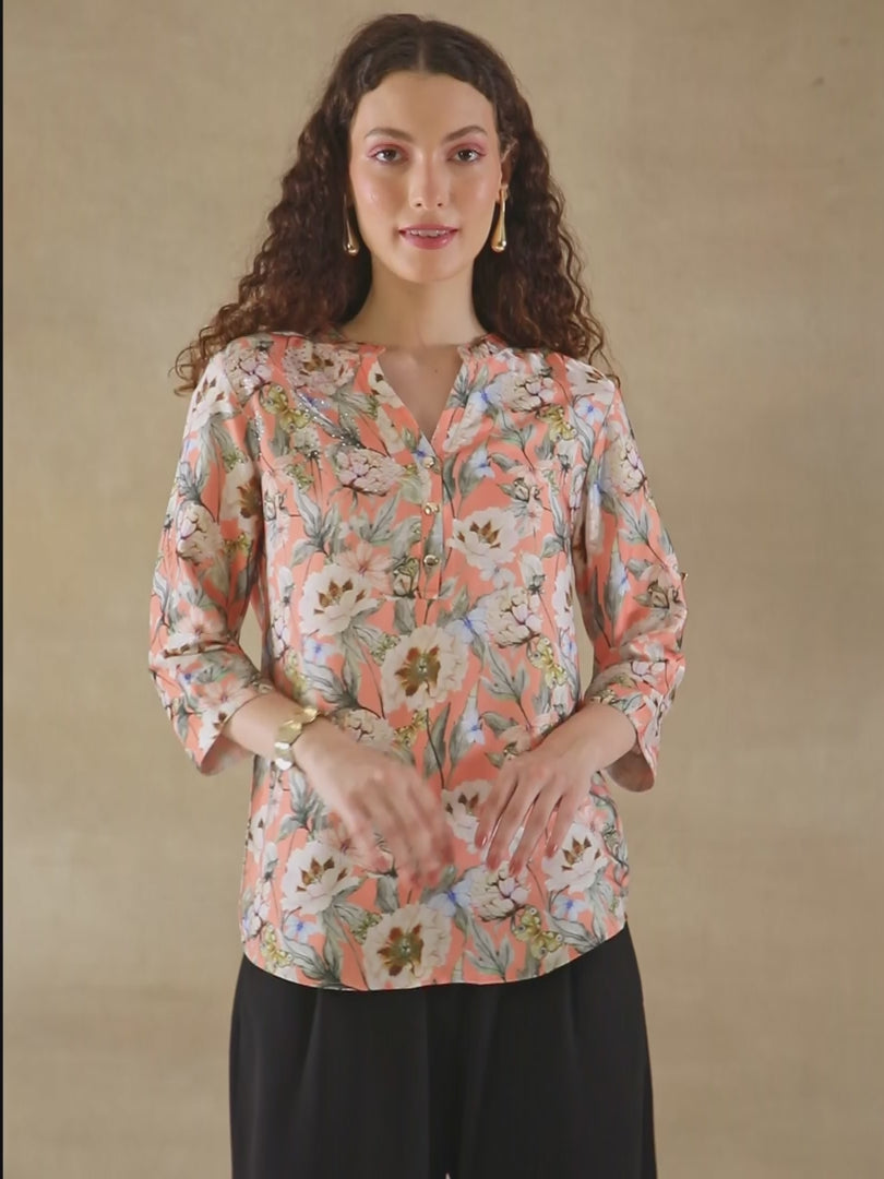 Peach Crystal Floral Top