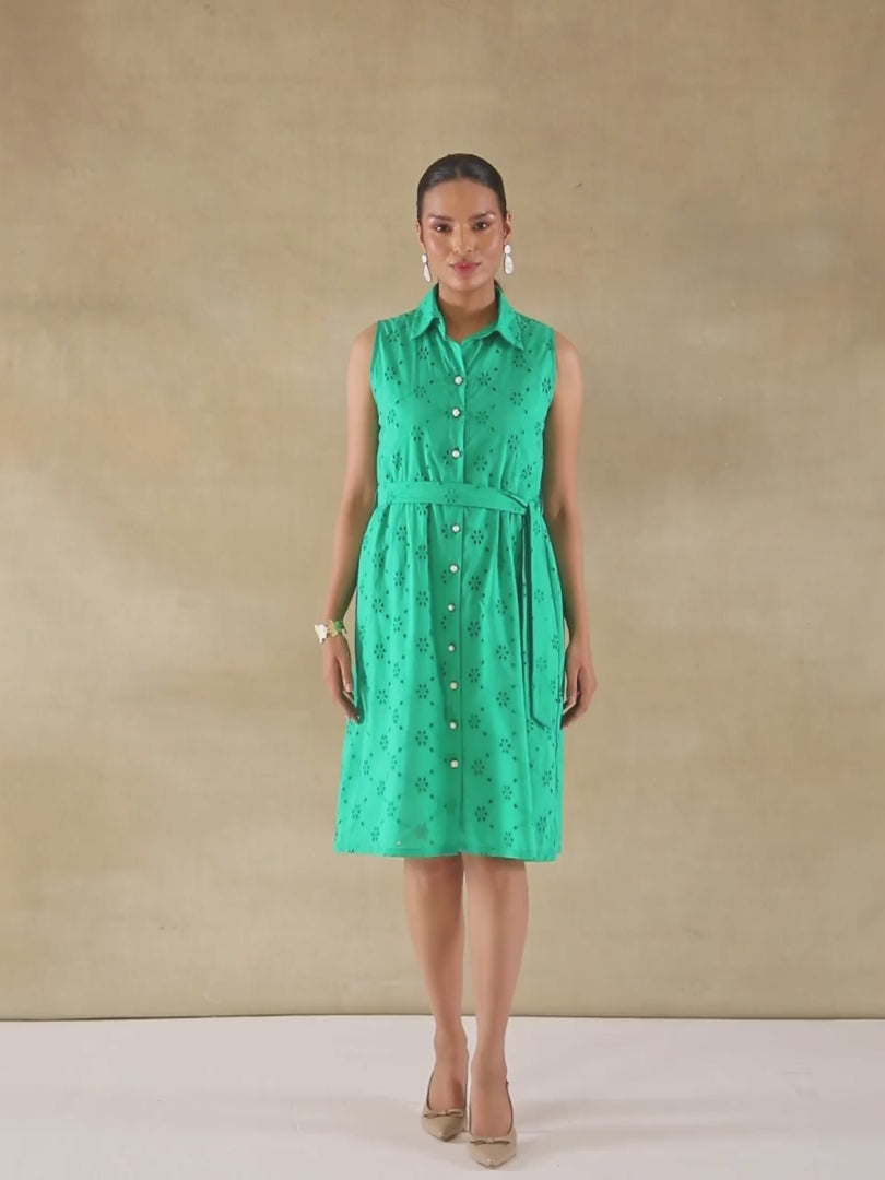Emerald Schiffli Shirt Dress