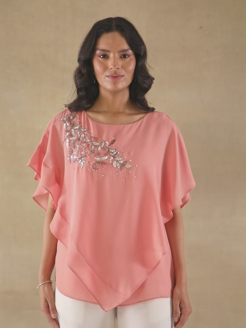 Pink Embellished Poncho