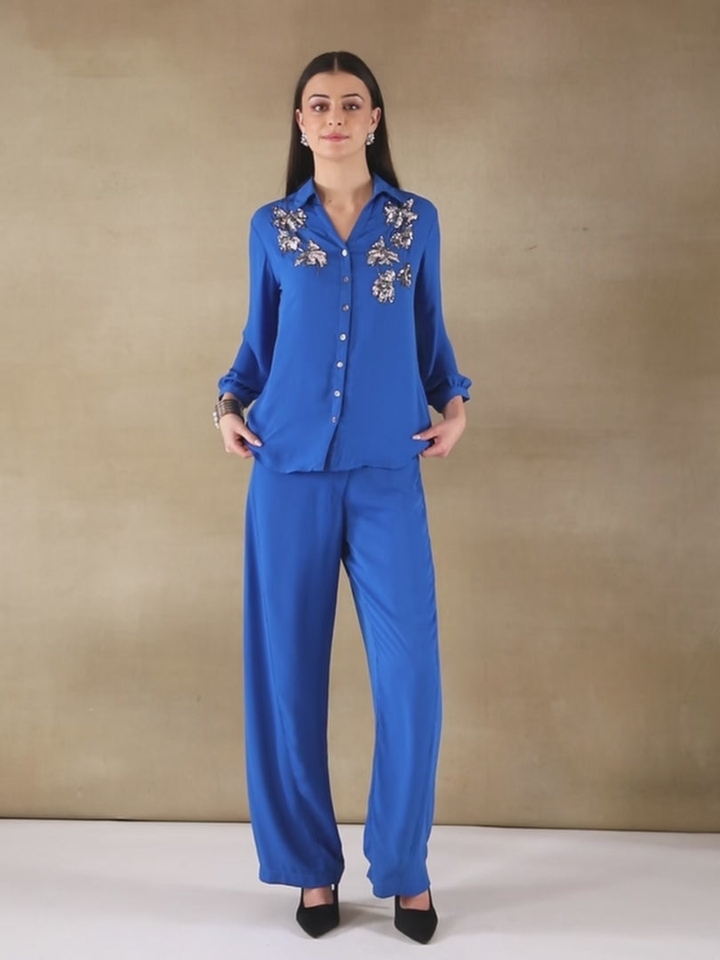 Butterfly Sequins Royal Blue Shirt