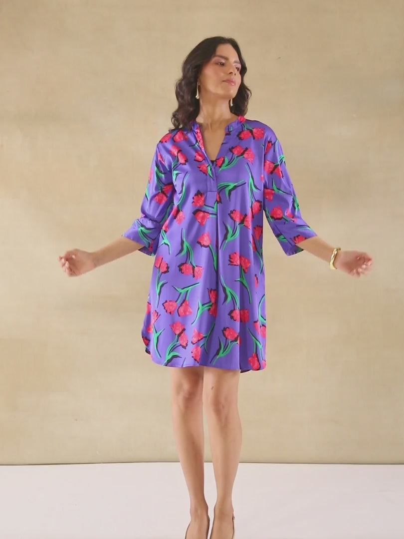 Tulip Print Satin Dress