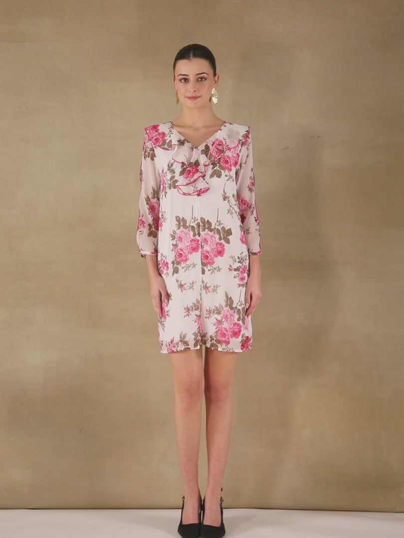 Crimson Chiffon front frill dress