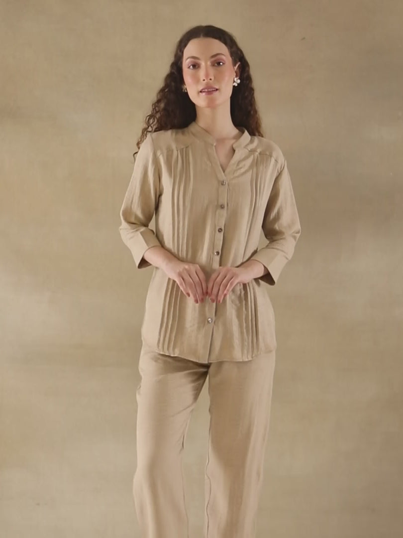Pintuck Linen Beige Co-ord Set