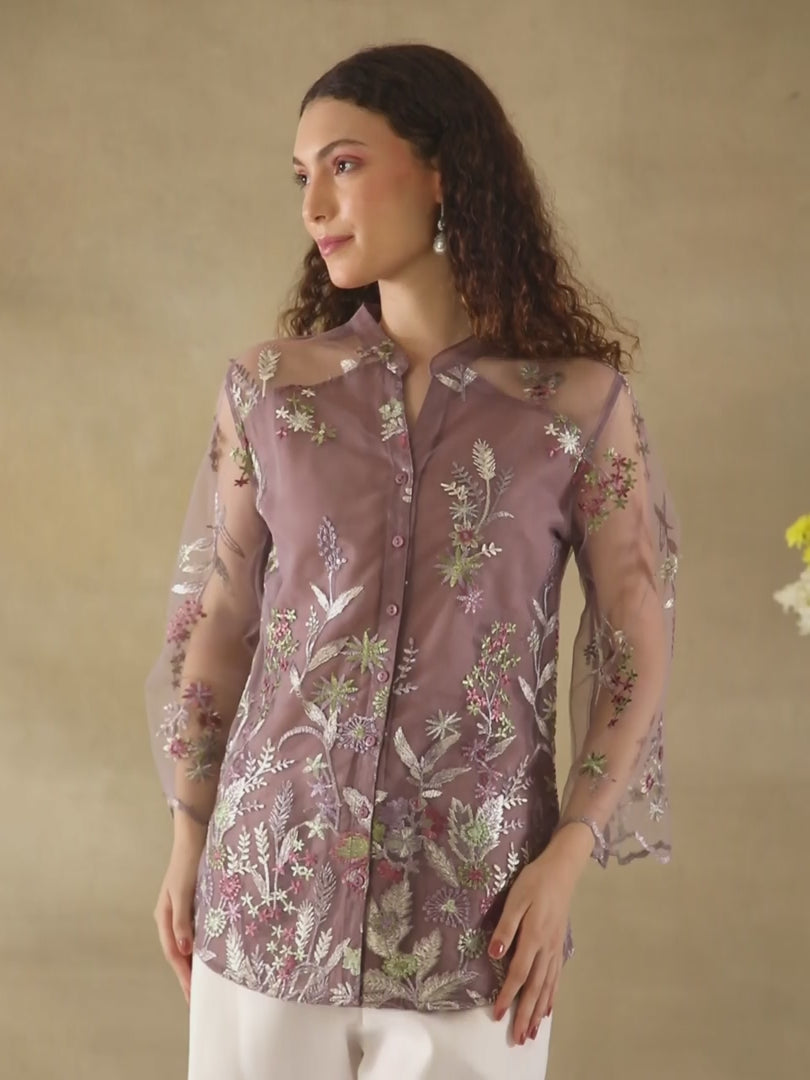Rosewood Yoke Sheer Embroidered Shirt