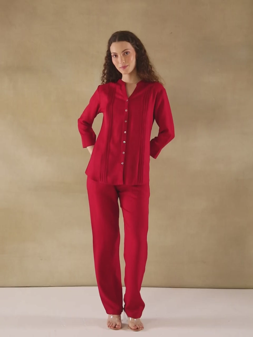 Pintuck Linen Crimson Co-ord Set