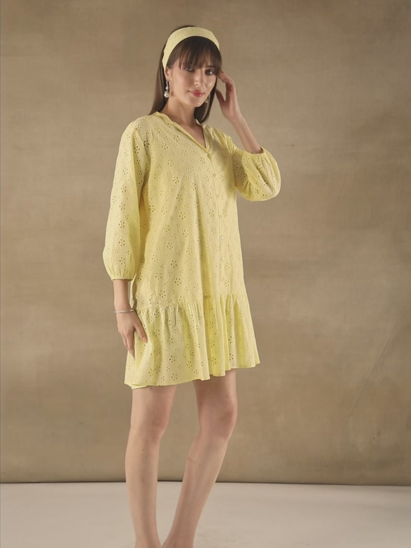 Butter Yellow Relaxed Schiffli Dress