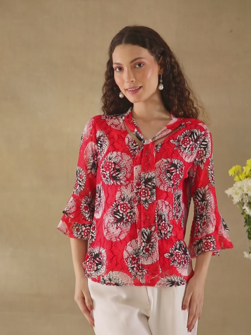 Crimson Net Front Tie Top