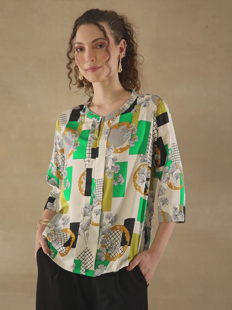 Green Box Print Top