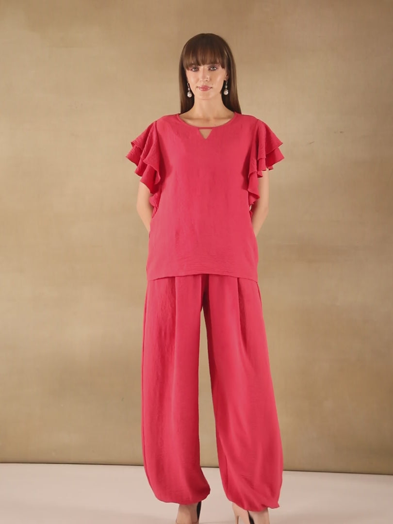 Flutter Sleeve Coral Co-ord Set