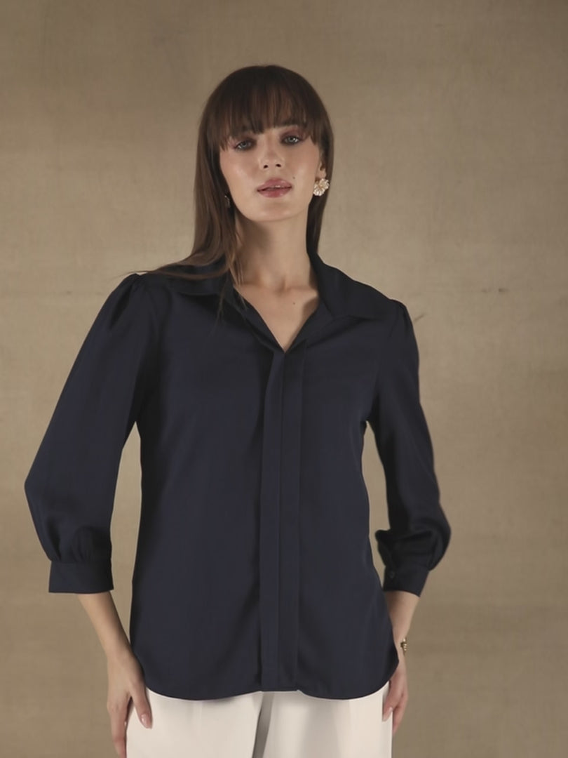 Navy Placket Top