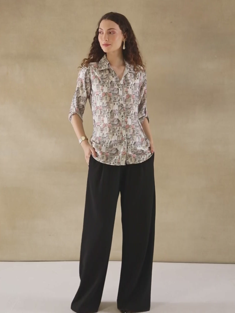 Cityscape Beige Satin Shirt