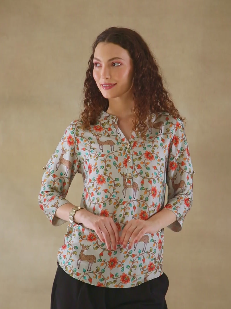 Ecru Deer Print Top