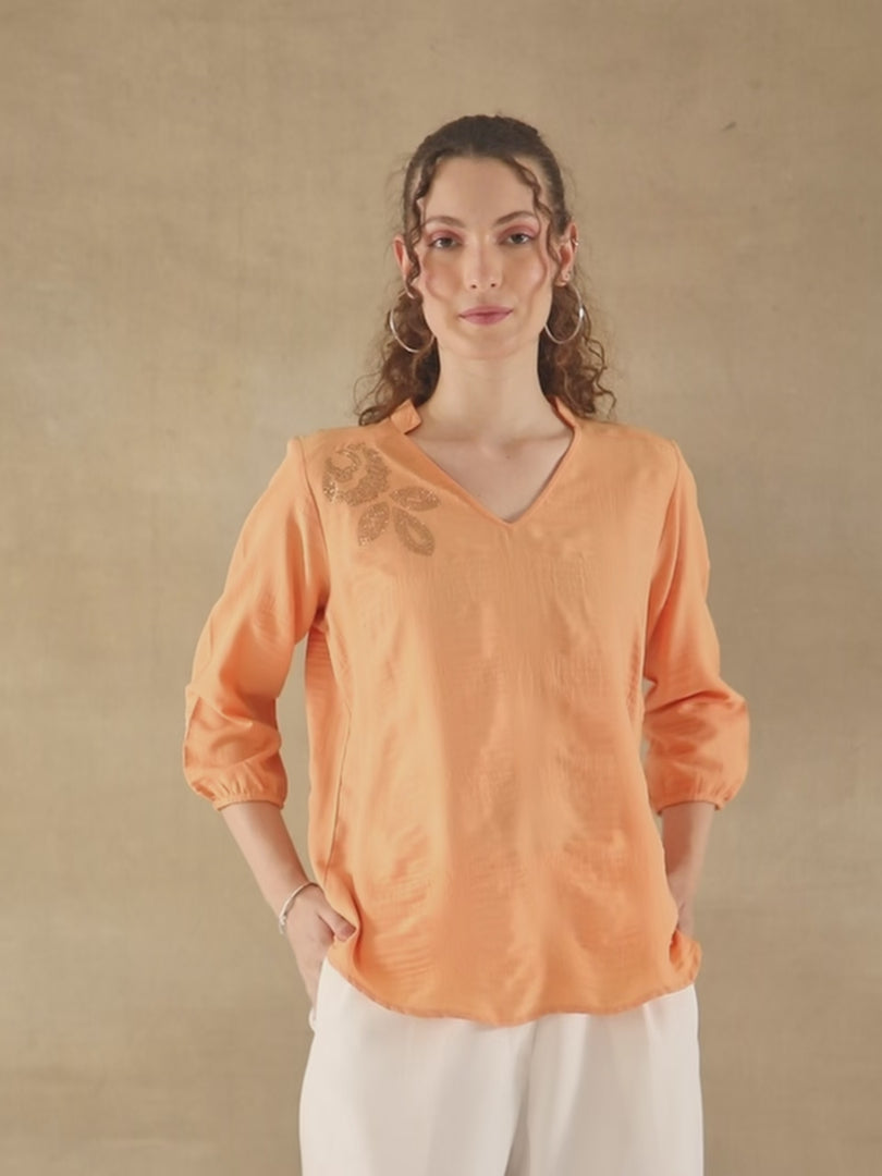 Textured Swarovski Peach Top