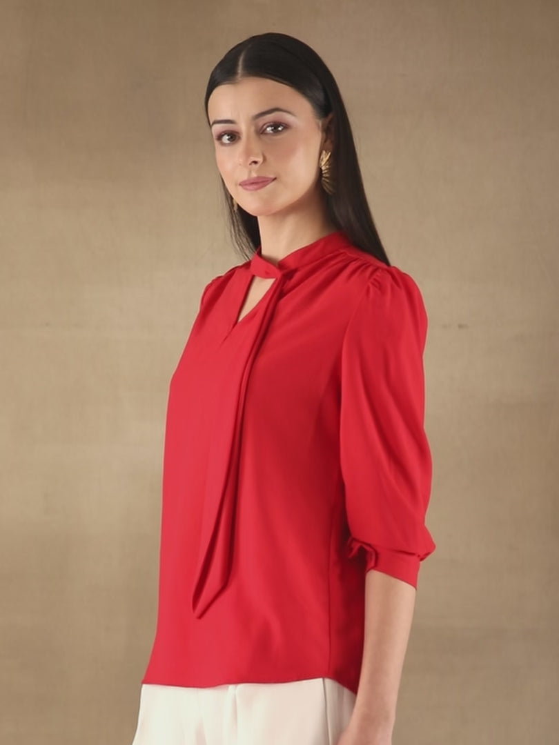 Red Tie Neck Top