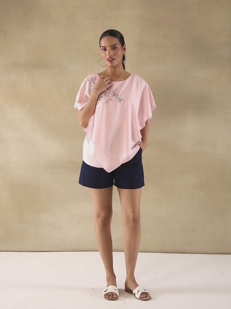 Powder Pink Embellished Poncho