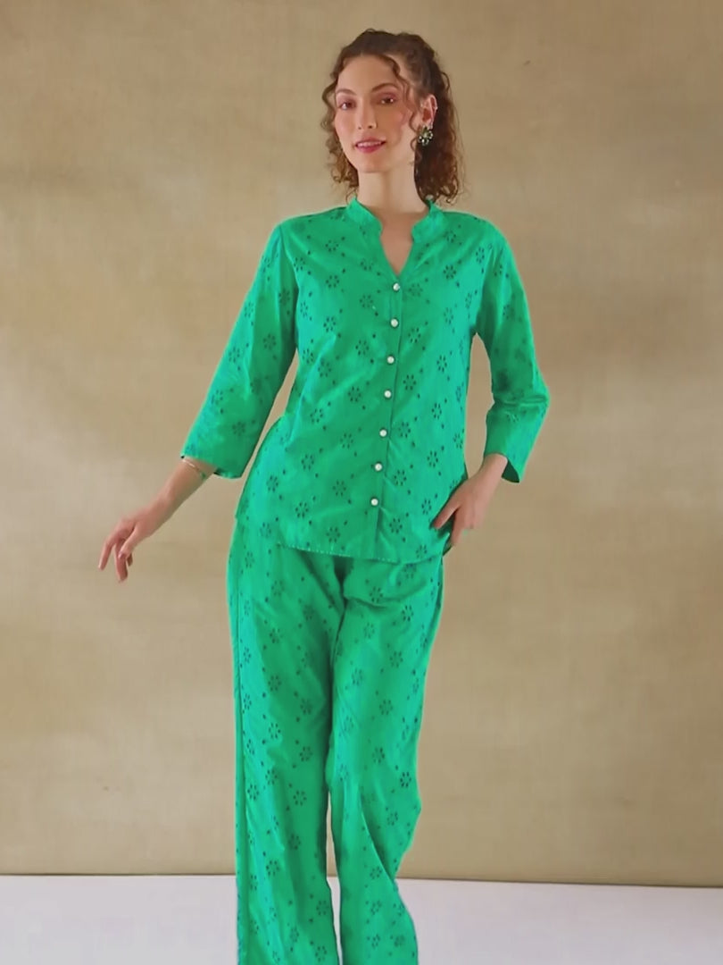 Emerald Cotton Schiffli Co-ord Set