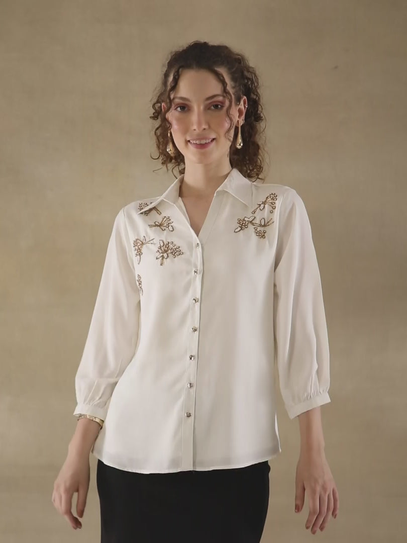 Golden Petals Off-White Shirt