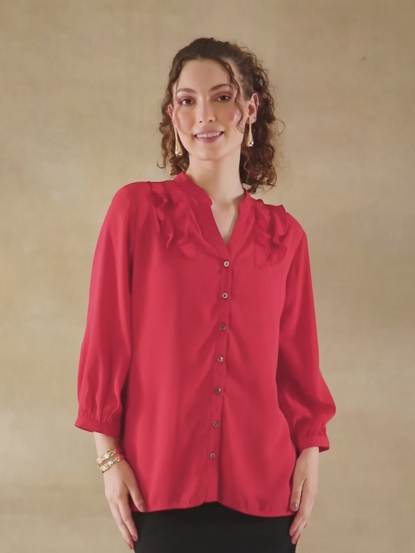 Front Frill Red Shirt