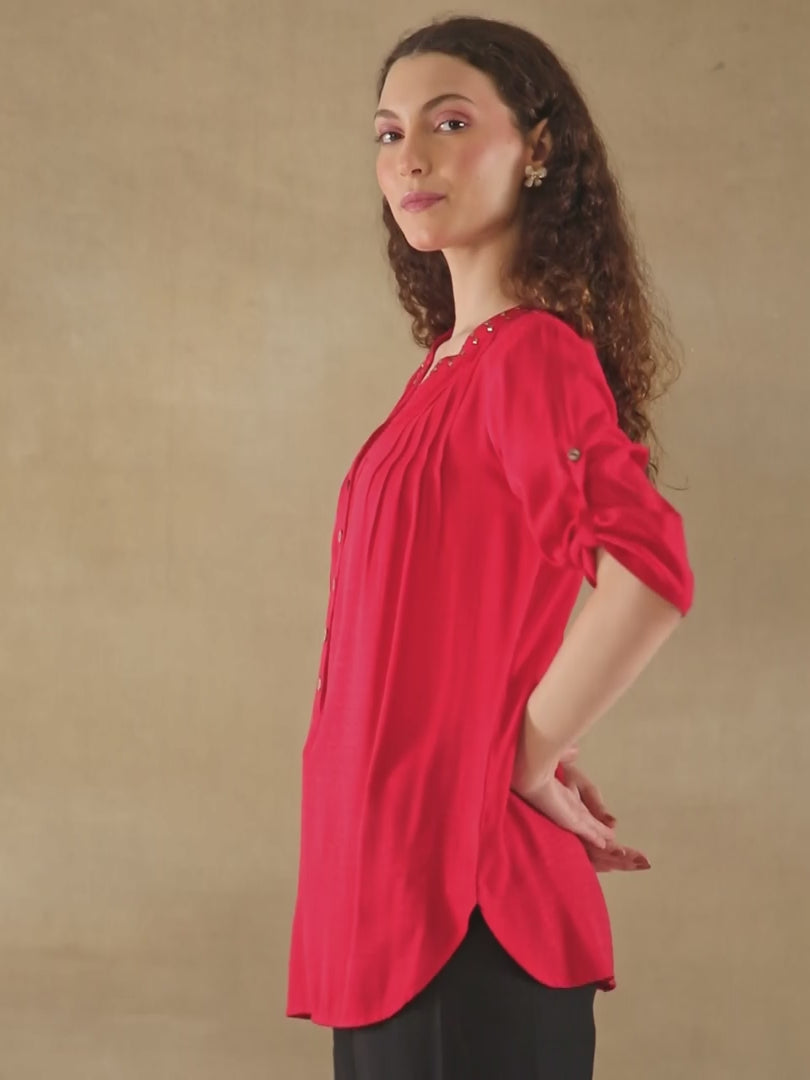 Rayon Slub Swarovski Red Top