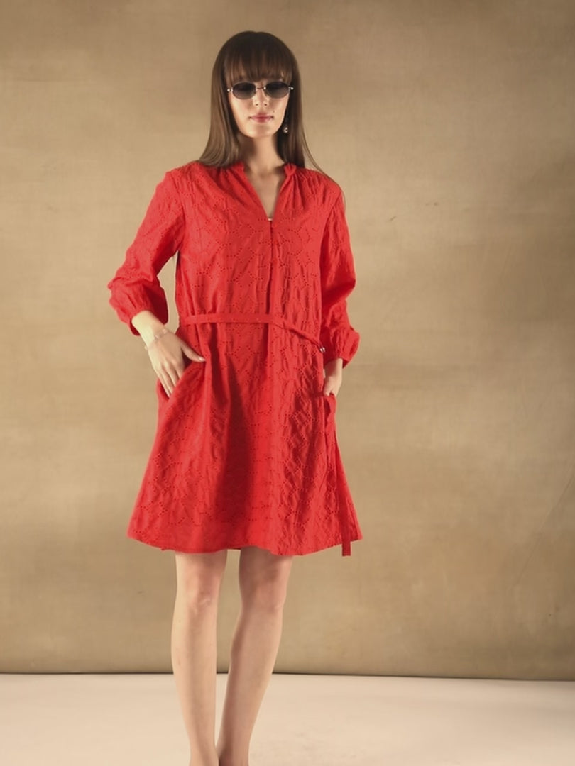 Terracotta Schiffli Dress